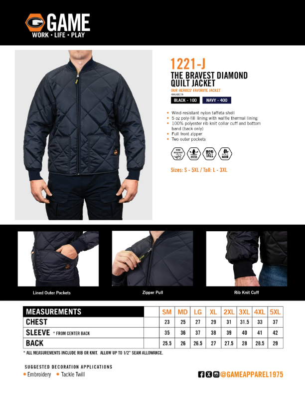 1221-J - THE BRAVEST DIAMOND QUILT JACKET Hose & Bones Graphic Designs